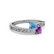 2 - Olena Blue Topaz and Amethyst with Side Diamonds Bypass Ring 