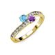 3 - Olena Blue Topaz and Amethyst with Side Diamonds Bypass Ring 