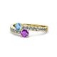 1 - Olena Blue Topaz and Amethyst with Side Diamonds Bypass Ring 