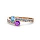 1 - Olena Blue Topaz and Amethyst with Side Diamonds Bypass Ring 