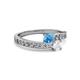2 - Olena Blue Topaz and White Sapphire with Side Diamonds Bypass Ring 
