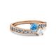 2 - Olena Blue Topaz and White Sapphire with Side Diamonds Bypass Ring 