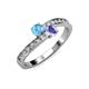 3 - Olena Blue Topaz and Tanzanite with Side Diamonds Bypass Ring 