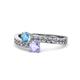 1 - Olena Blue Topaz and Tanzanite with Side Diamonds Bypass Ring 