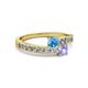 2 - Olena Blue Topaz and Tanzanite with Side Diamonds Bypass Ring 