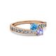 2 - Olena Blue Topaz and Tanzanite with Side Diamonds Bypass Ring 