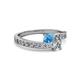 2 - Olena Blue Topaz and Diamond with Side Diamonds Bypass Ring 