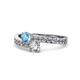 1 - Olena Blue Topaz and Diamond with Side Diamonds Bypass Ring 