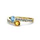 1 - Olena Blue Topaz and Citrine with Side Diamonds Bypass Ring 