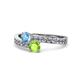 1 - Olena Blue Topaz and Peridot with Side Diamonds Bypass Ring 