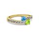 2 - Olena Blue Topaz and Peridot with Side Diamonds Bypass Ring 