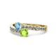 1 - Olena Blue Topaz and Peridot with Side Diamonds Bypass Ring 