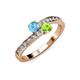 3 - Olena Blue Topaz and Peridot with Side Diamonds Bypass Ring 