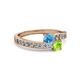 2 - Olena Blue Topaz and Peridot with Side Diamonds Bypass Ring 