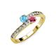 3 - Olena Blue Topaz and Rhodolite Garnet with Side Diamonds Bypass Ring 