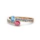 1 - Olena Blue Topaz and Rhodolite Garnet with Side Diamonds Bypass Ring 