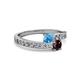 2 - Olena Blue Topaz and Red Garnet with Side Diamonds Bypass Ring 