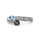 1 - Olena Blue Topaz and Red Garnet with Side Diamonds Bypass Ring 