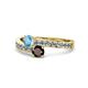 1 - Olena Blue Topaz and Red Garnet with Side Diamonds Bypass Ring 