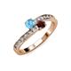 3 - Olena Blue Topaz and Red Garnet with Side Diamonds Bypass Ring 