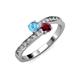 3 - Olena Blue Topaz and Ruby with Side Diamonds Bypass Ring 