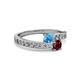 2 - Olena Blue Topaz and Ruby with Side Diamonds Bypass Ring 