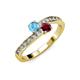 3 - Olena Blue Topaz and Ruby with Side Diamonds Bypass Ring 