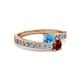 2 - Olena Blue Topaz and Ruby with Side Diamonds Bypass Ring 