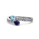 1 - Olena Blue Topaz and Blue Sapphire with Side Diamonds Bypass Ring 