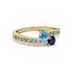 2 - Olena Blue Topaz and Blue Sapphire with Side Diamonds Bypass Ring 