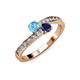 3 - Olena Blue Topaz and Blue Sapphire with Side Diamonds Bypass Ring 