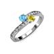 3 - Olena Blue Topaz and Yellow Sapphire with Side Diamonds Bypass Ring 