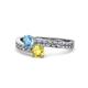 1 - Olena Blue Topaz and Yellow Sapphire with Side Diamonds Bypass Ring 