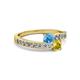 2 - Olena Blue Topaz and Yellow Sapphire with Side Diamonds Bypass Ring 