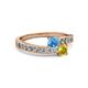2 - Olena Blue Topaz and Yellow Sapphire with Side Diamonds Bypass Ring 