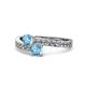 1 - Olena Blue Topaz with Side Diamonds Bypass Ring 