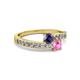 2 - Olena Iolite and Pink Sapphire with Side Diamonds Bypass Ring 