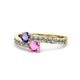 1 - Olena Iolite and Pink Sapphire with Side Diamonds Bypass Ring 