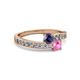 2 - Olena Iolite and Pink Sapphire with Side Diamonds Bypass Ring 
