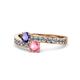1 - Olena Iolite and Pink Tourmaline with Side Diamonds Bypass Ring 