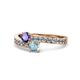 1 - Olena Iolite and Aquamarine with Side Diamonds Bypass Ring 