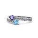 1 - Olena Iolite and Blue Topaz with Side Diamonds Bypass Ring 