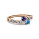 2 - Olena Iolite and Blue Topaz with Side Diamonds Bypass Ring 