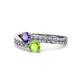 1 - Olena Iolite and Peridot with Side Diamonds Bypass Ring 