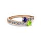 2 - Olena Iolite and Peridot with Side Diamonds Bypass Ring 