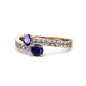1 - Olena Iolite and Blue Sapphire with Side Diamonds Bypass Ring 