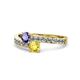 1 - Olena Iolite and Yellow Sapphire with Side Diamonds Bypass Ring 