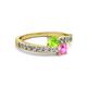 2 - Olena Peridot and Pink Sapphire with Side Diamonds Bypass Ring 