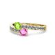 1 - Olena Peridot and Pink Sapphire with Side Diamonds Bypass Ring 
