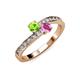 3 - Olena Peridot and Pink Sapphire with Side Diamonds Bypass Ring 